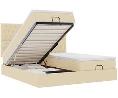 Osmanų lovos rėmas su čiužiniais, kreminis, 200x200cm, audinys