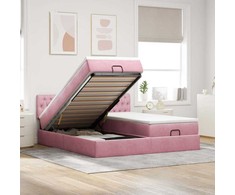Osmanų lovos rėmas su čiužiniais, rožinis, 200x200cm, aksomas