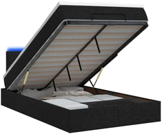 Otmana lova su matracsu ir LED Juoda 120 x 190 cm Audinys