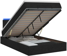 Otmana lova su matracsu ir LED Juoda 120 x 200 cm Audinys