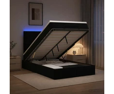 Otmana lova su matracsu ir LED Juoda 120 x 190 cm Aksomas