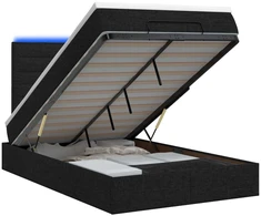 Otmana lova su matracsu ir LED Juoda 120 x 200 cm Audinys