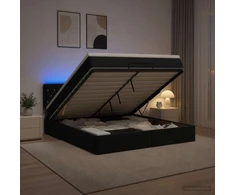 Otmana lova su matracsu ir LED Juoda 140 x 200 cm Aksomas