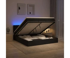 Otmana lova su matracsu ir LED Juoda 140 x 200 cm Audinys