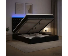 Otmana lova su matracsu ir LED Juoda 140 x 200 cm Aksomas