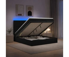Otmana lova su matracsu ir LED Juoda 140 x 200 cm Audinys