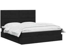 Otmana lova su matracsu ir LED Juoda 140 x 190 cm Audinys