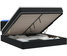 Otmana lova su matracsu ir LED Juoda 160 x 200 cm Aksomas