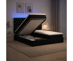 Otmana lova su matracsu ir LED Juoda 160 x 200 cm Aksomas