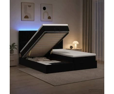 Otmana lova su matracsu ir LED Juoda 160 x 200 cm Aksomas