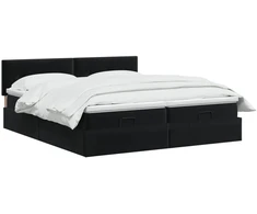 Otmana lova su matracsu ir LED Juoda 160 x 200 cm Aksomas