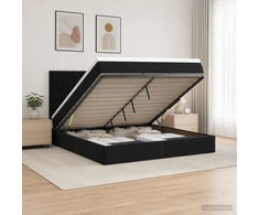 Otmana lova su matracsu ir LED Juoda 180 x 200 cm Aksomas
