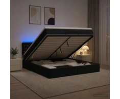 Otmana lova su matracsu ir LED Juoda 180 x 200 cm Aksomas