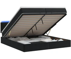 Otmana lova su matracsu ir LED Juoda 200 x 200 cm Aksomas