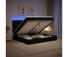 Otmana lova su matracsu ir LED Juoda 200 x 200 cm Aksomas