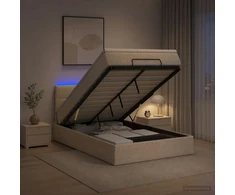 Otmana lova su matracsu ir LED Kreminė 120 x 190 cm Audinys