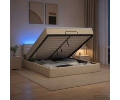 Otmana lova su matracsu ir LED Kreminė 160 x 200 cm Audinys