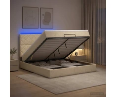 Otmana lova su matracsu ir LED Kreminė 180 x 200 cm Audinys