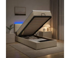 Otmana lova su matracsu ir LED Kreminė 90 x 190 cm Audinys