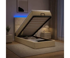 Otmana lova su matracsu ir LED Kreminė 90 x 190 cm Audinys