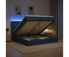 Otmana lova su matracsu ir LED Mėlyna 160 x 200 cm Audinys