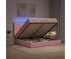 Otmana lova su matracsu ir LED Rožinė 140 x 190 cm Aksomas
