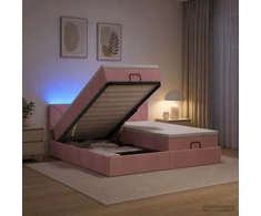 Otmana lova su matracsu ir LED Rožinė 200 x 200 cm Aksomas