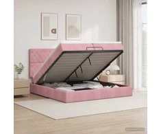 Otmana lova su matracsu ir LED Rožinė 200 x 200 cm Aksomas
