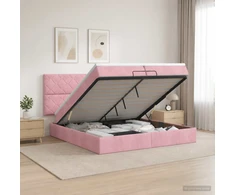 Otmana lova su matracsu ir LED Rožinė 200 x 200 cm Aksomas