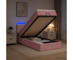 Otmana lova su matracsu ir LED Rožinė 90 x 190 cm Aksomas