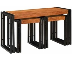 Suklijuotas stalas 3 pcs Kietos akacijos medienos ir metalo