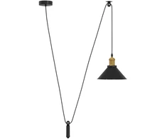 Pakabinamas šviestuvas, reguliuojamo aukščio, E27, blizgios juodos spalvos, Ø 22 cm, metalas