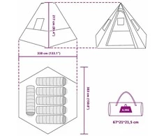 Tipi palapinė 6 asmeniui Pilka ir oranžinė tafta