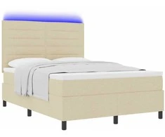 Kiemas lova su čiužiniu su LED Kreminė 140 x 200 cm audinys