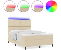 Kiemas lova su LED juostelėmis Kreminė 160 x 200 cm audinys