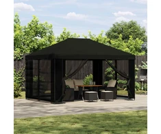 Pavėsinė 4 × 3 m Juoda Poliesteris ir plienas 190 gsm
