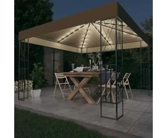 Pavėsinė su lempučių girliandomis LED, taupe, 3x3m
