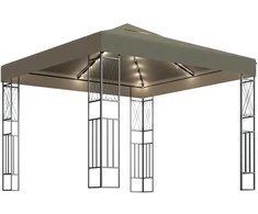 Pavėsinė su lempučių girliandomis LED, taupe, 3x3m