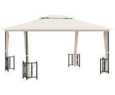 Pavėsinė su šoninėmis sienomis ir stogu, kreminė, 3x4m