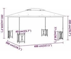 Pavėsinė su šoninėmis sienomis ir stogu, antracito, 3x4m