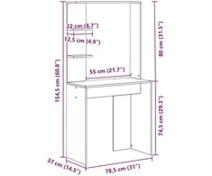Stalas Pilkas Sonoma 78,5 x 37 x 154,5 cm Apdirbta mediena