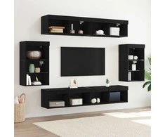 TV staliukas TV spintelių komplektas 8 pcs juoda ąžuolo Apdirbta mediena