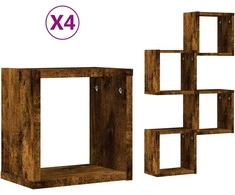 Sieninės lentynos 4 pcs Rūkyta ąžuolas 26 x 15 x 26 cm