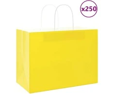 Popieriniai maišeliai 250vnt. su rankenomis geltonos 32x17x25cm