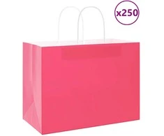 Popieriniai maišeliai 250vnt. su rankenomis, rožinis 32x17x25cm