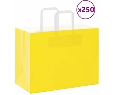 Popieriniai maišeliai 250vnt. su rankenomis geltonos 32x17x25cm