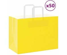 Popieriniai maišeliai 50vnt. su rankenomis, geltonos 32x17x25cm