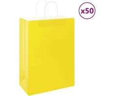 Popieriniai maišeliai 50vnt. su rankenomis, geltonos 32x17x44cm