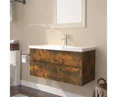 Praustuvo spintelė su praustuvu, dūminio ąžuolo, mediena
