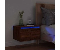 Prie sienos montuojama naktinė spintelė su LED, ruda ąžuolo